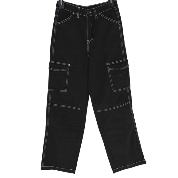 H&M Divided Black 90s Baggy Cargo Jeans High Waist Retro Contrast Stitch Size 0 - Picture 3 of 9